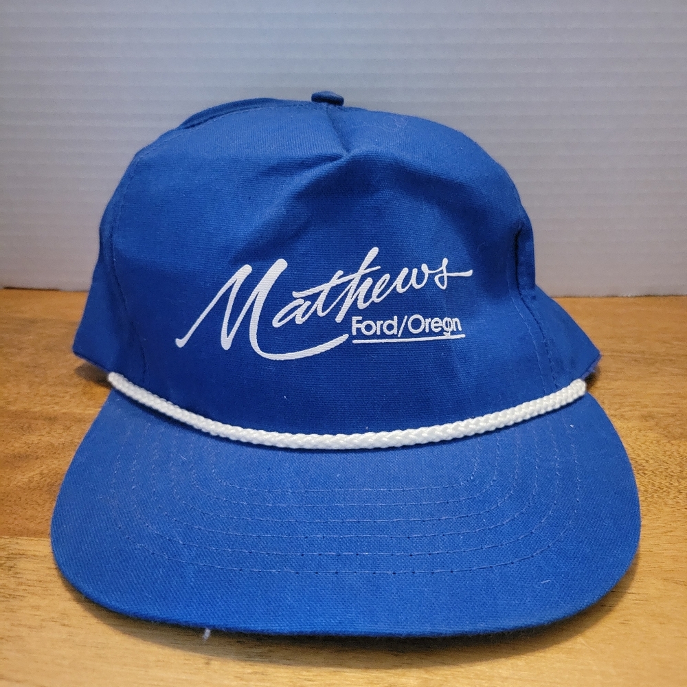 Vintage Mathews Ford Hat Cap Blue And White SnapBack Rope Braid Made in USA
